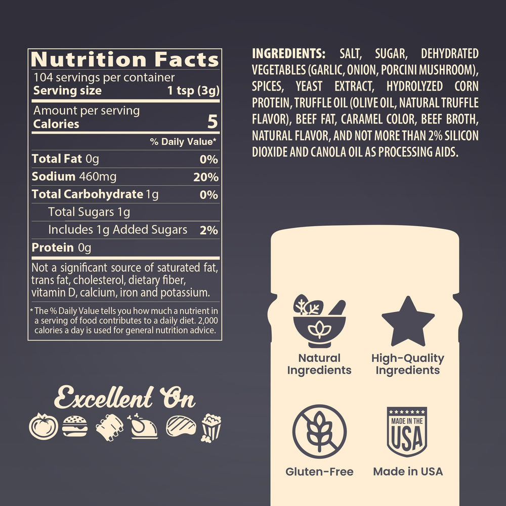 Blues Hog etiqueta legible destacando trufa real y libre de gluten