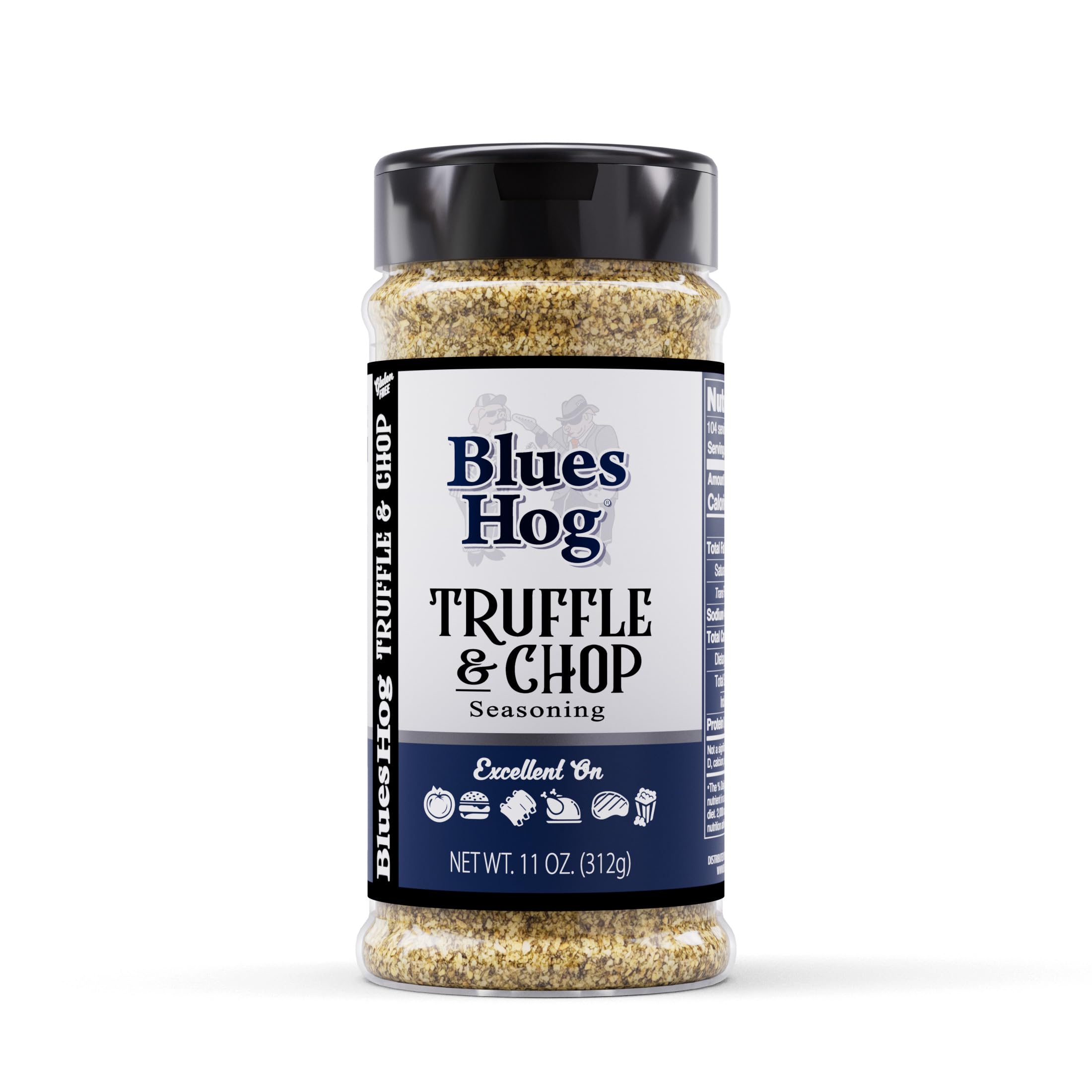 Blues Hog frasco frente del envase que muestra etiqueta y tamaño 11 oz