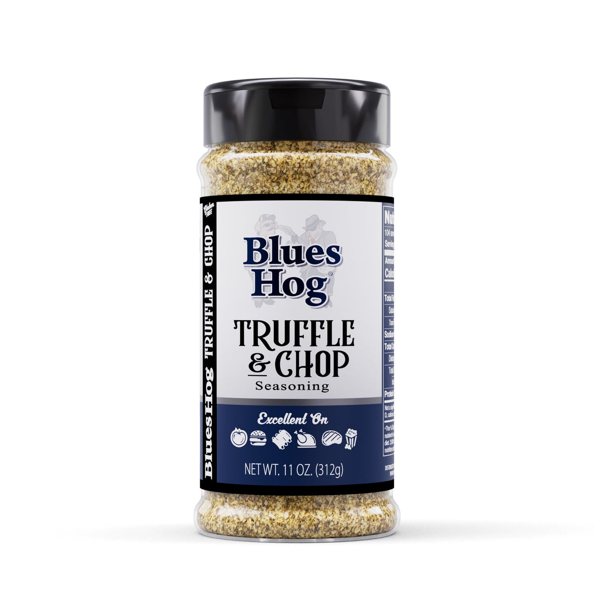 Blues Hog frasco frente del envase que muestra etiqueta y tamaño 11 oz
