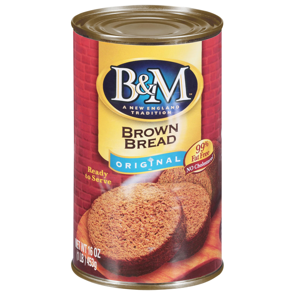 B&M pan marrón en lata vista frontal, práctico para despensa