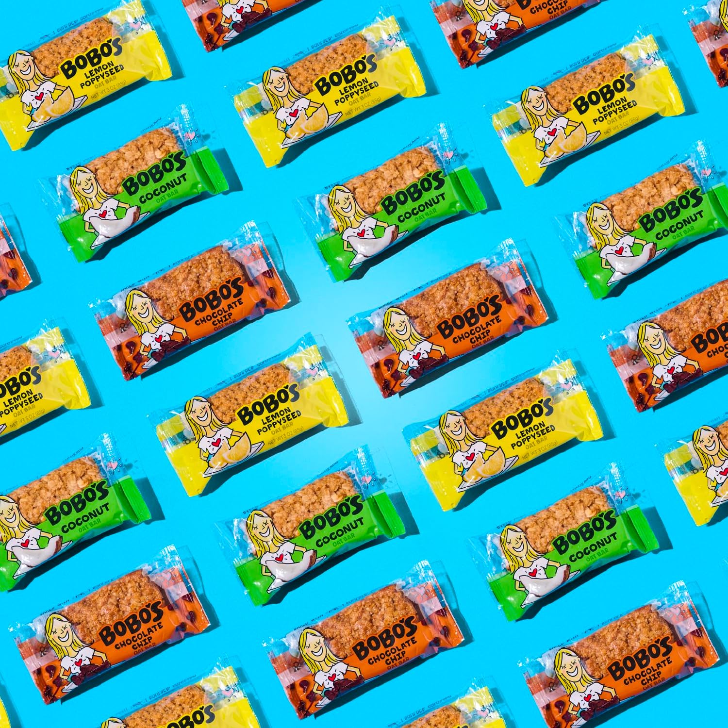 Bobo's caja abierta con 12 unidades, ideal para despensa o oficina