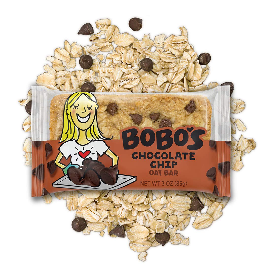 Bobo's tres barras sobre madera ilustrando porciones y presentación atractiva