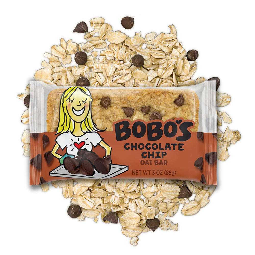 Bobo's tres barras sobre madera ilustrando porciones y presentación atractiva