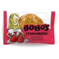 Bobo's corte de bocado con relleno de fresa mostrando sabor y jugosidad