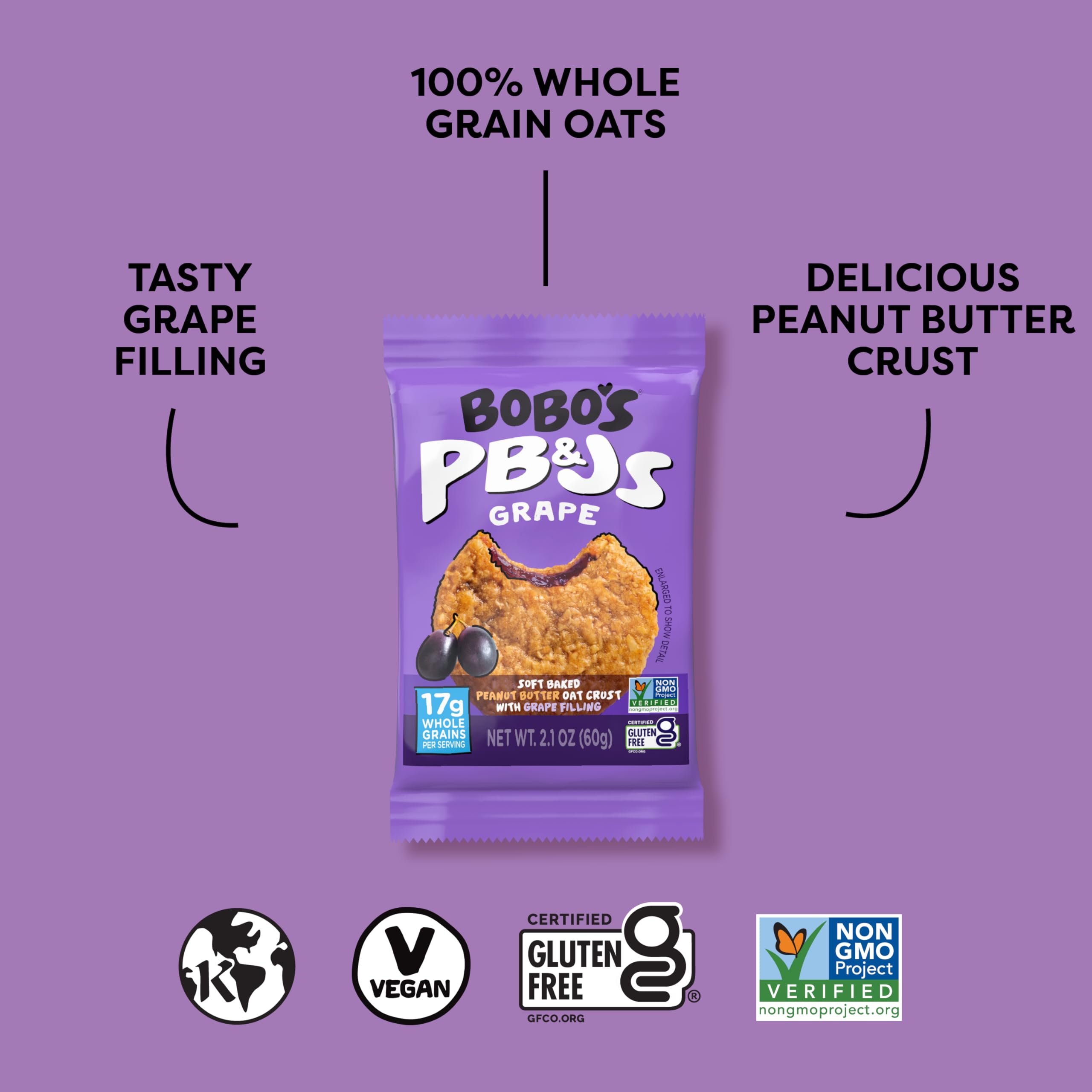 Bobo's corte transversal con relleno de jalea de uva y sabor visible