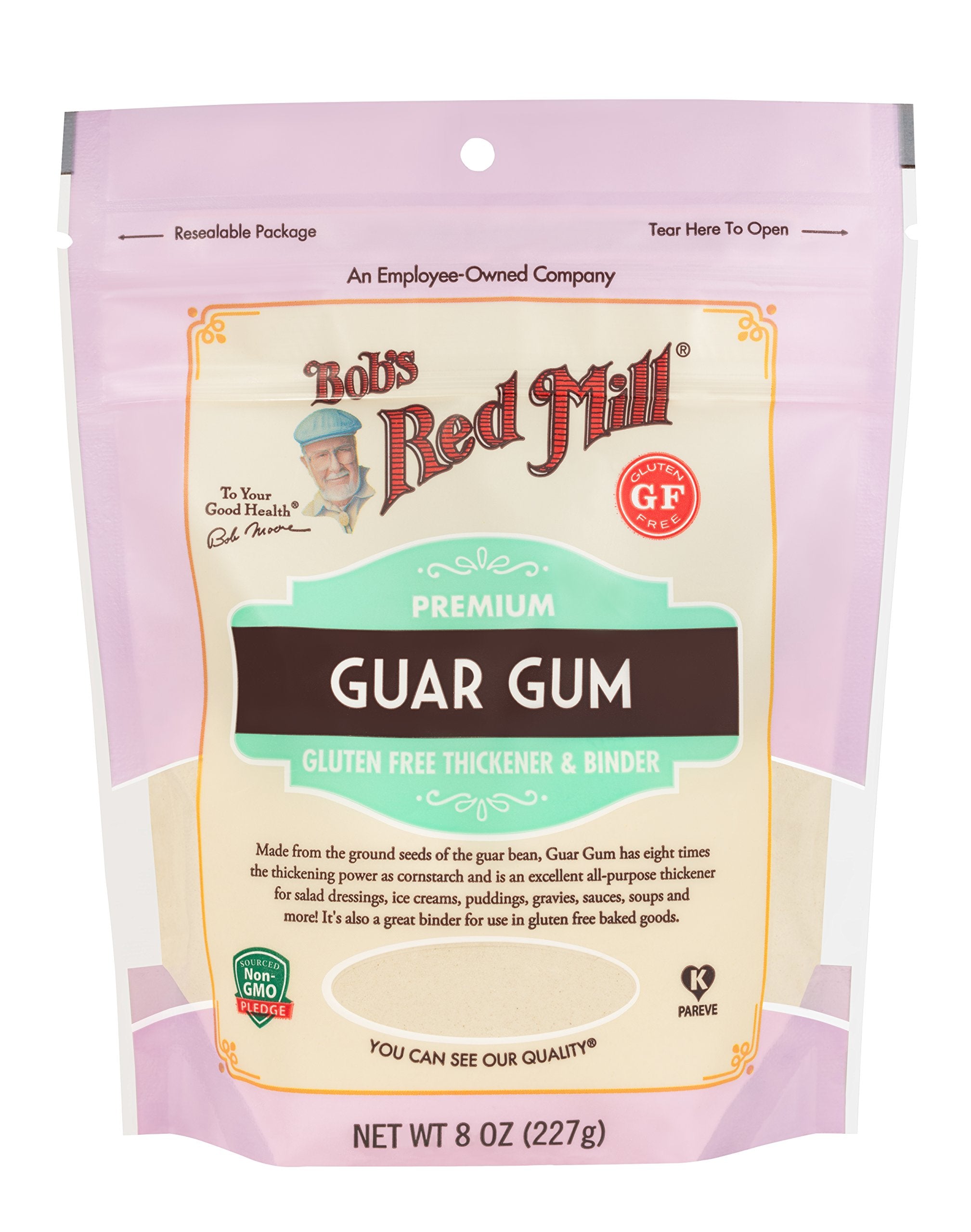 Bob's Red Mill frente del envase de goma de guar 8 oz mostrando presentación y beneficio de conveniencia