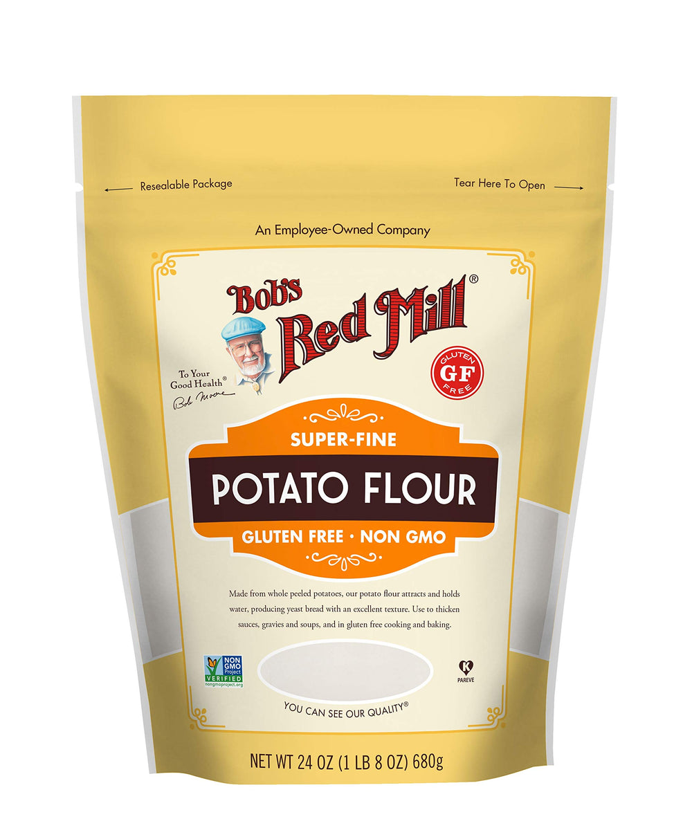 Bob's Red Mill textura fina de harina de papa en primer plano beneficio: mezcla homogénea