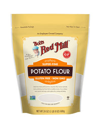 Bob's Red Mill textura fina de harina de papa en primer plano beneficio: mezcla homogénea
