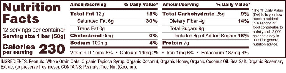 Bob's Red Mill ingredientes cercanos avena, cacahuate y coco, evidencia natural
