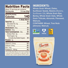 Bob's Red Mill ingredientes extendidos: avena, pasas, almendras y nueces para energía