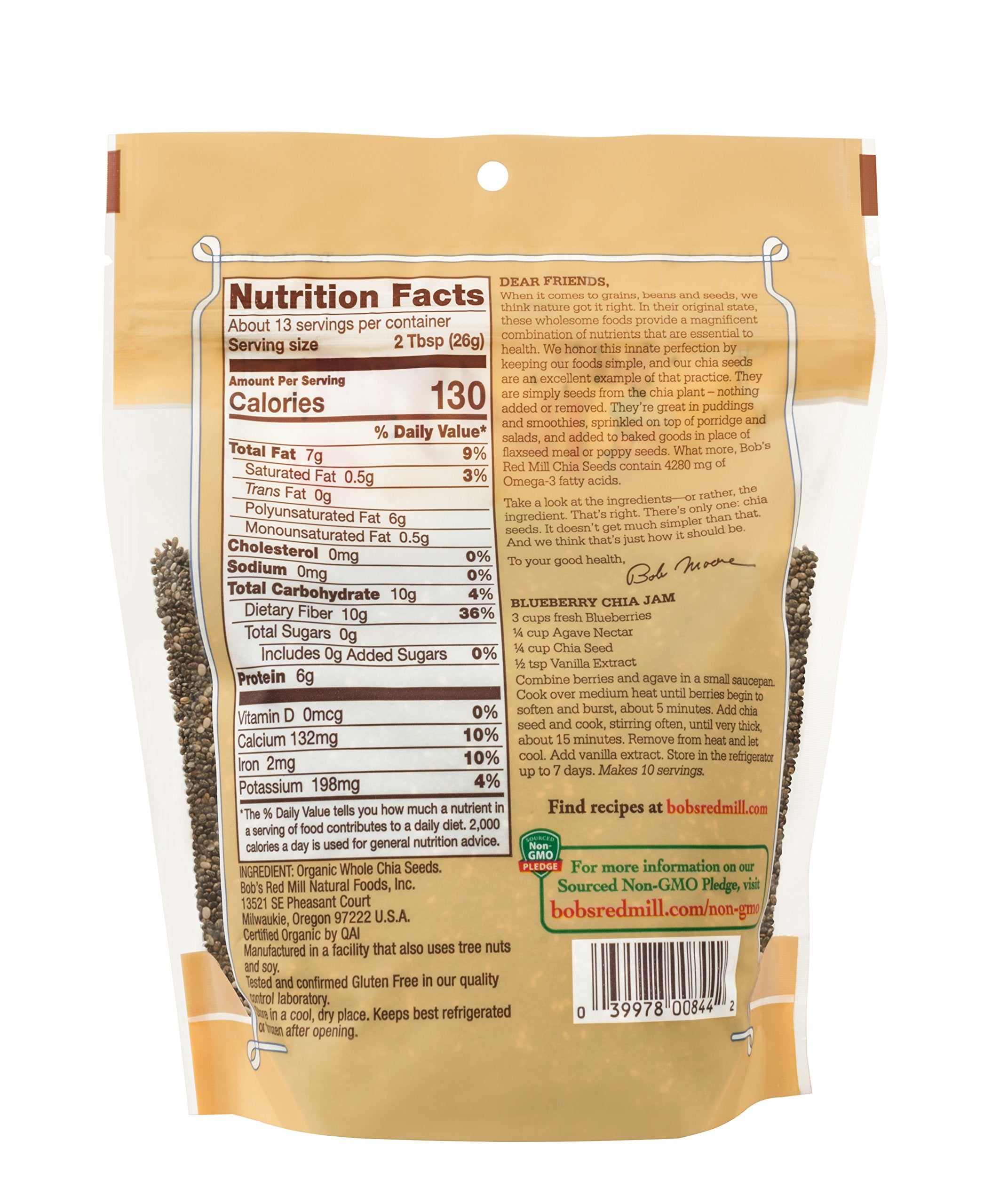 Bob's Red Mill primer plano de semillas de chía, muestra textura nutritiva