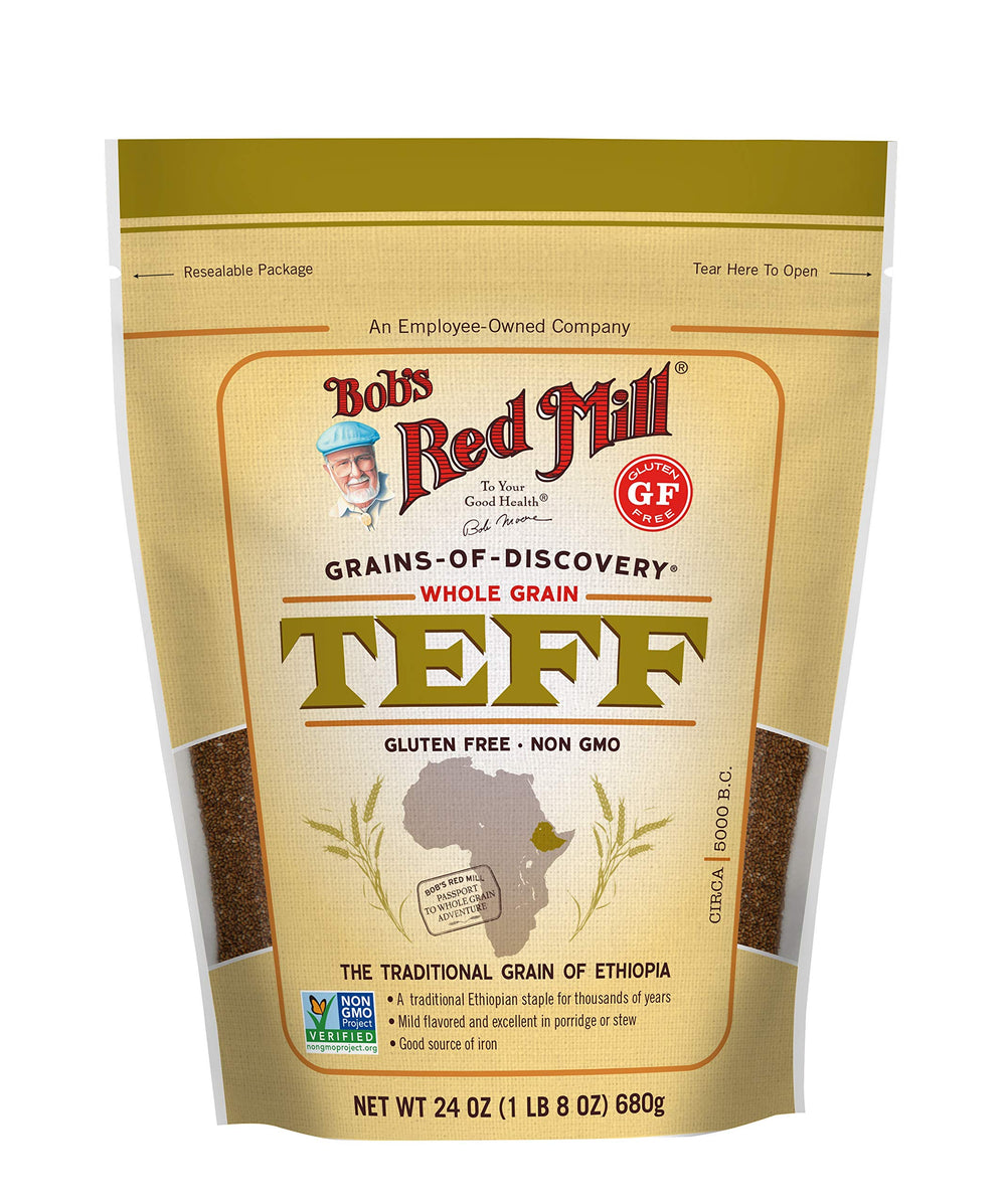 Bob's Red Mill grano de teff en primer plano con textura visible