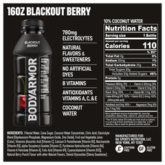 BODYARMOR botella Blackout Berry en primer plano con etiqueta legible y atractivo