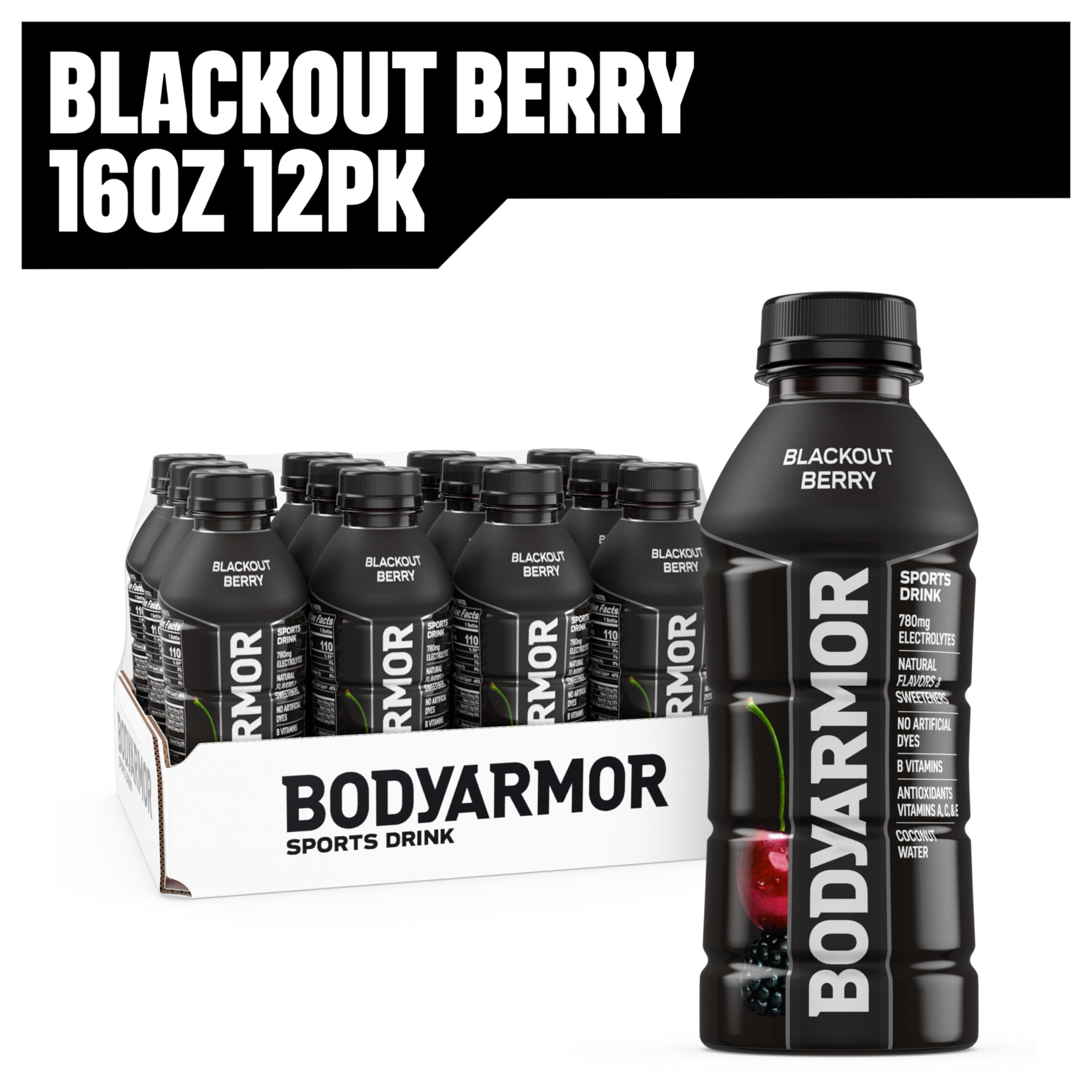BODYARMOR ingredientes como agua de coco y berries ilustrando origen natural