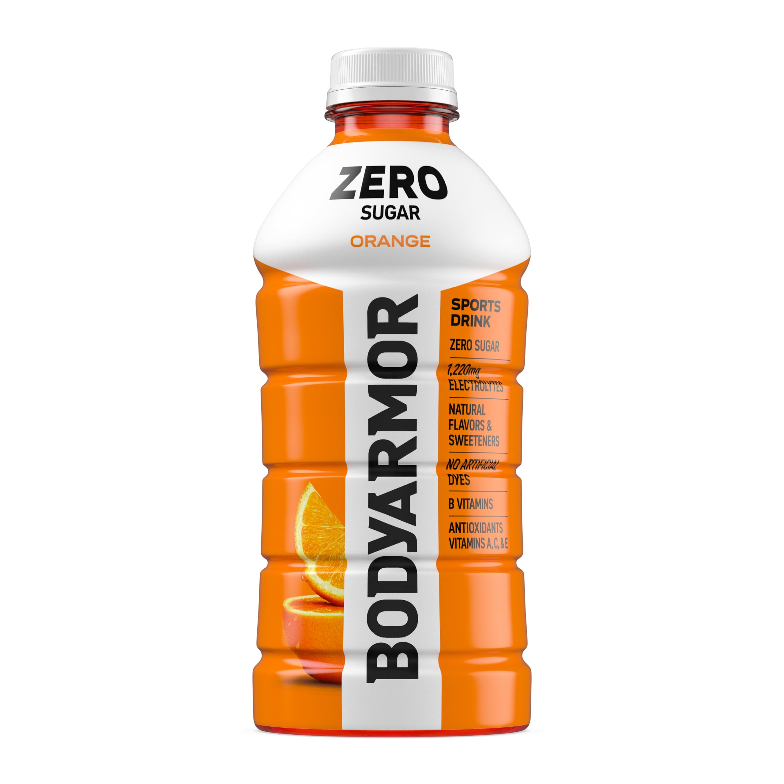 BODYARMOR botella junto a naranjas reales destacando sabor natural y antioxidantes