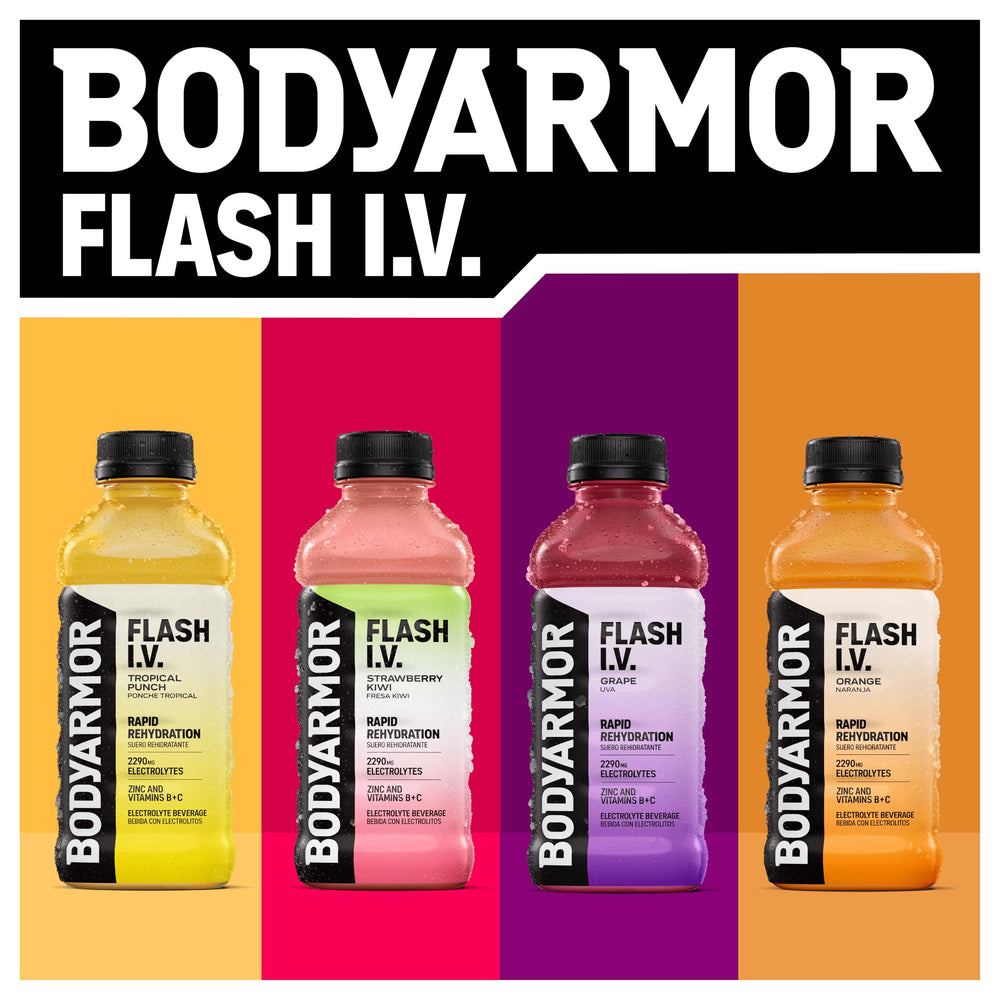 BODYARMOR Flash I.V. botellas en entorno al aire libre ideales para jornadas calurosas