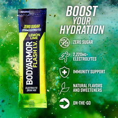 BODYARMOR sobre abierto junto a una botella para preparación rápida y fácil