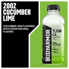 BODYARMOR Flash I.V. líquido cucu menta lime mostrando color y textura clara