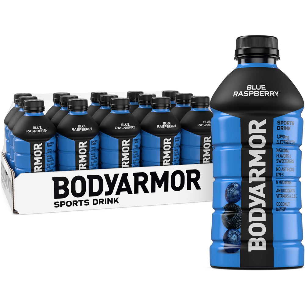 BODYARMOR vista frontal botella 28 oz mostrando el diseño y facilidad de agarre