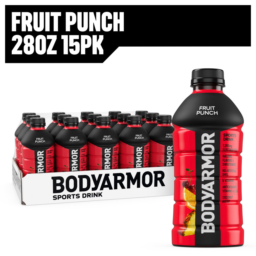 BODYARMOR bebida servida en vaso con hielo lista para refrescar después del ejercicio