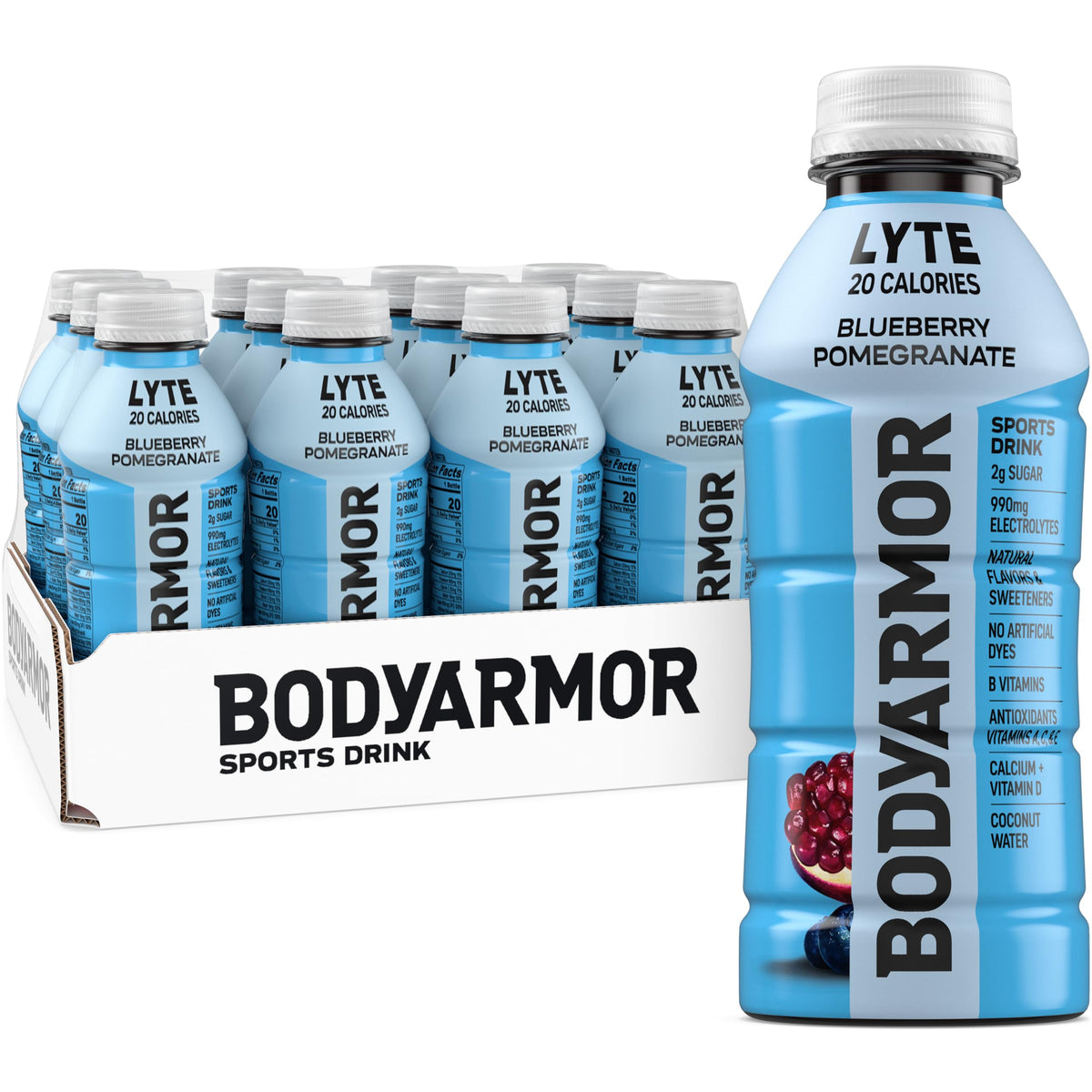 BODYARMOR muestra frontal del envase con etiqueta azul y beneficio hidratación