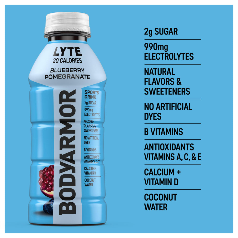 BODYARMOR botellas en nevera mostrando consumo frío y refrescante