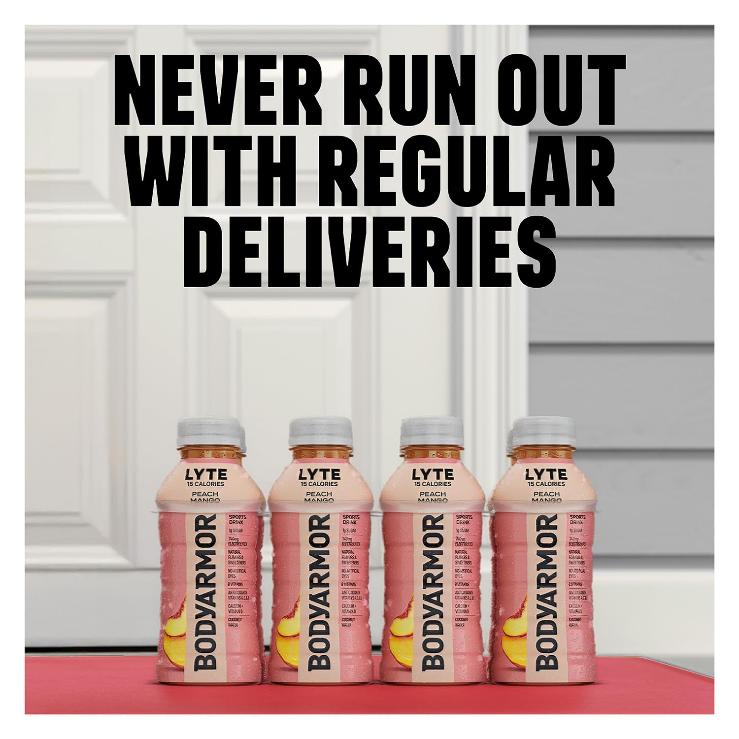 BODYARMOR etiqueta con lista de ingredientes y ventajas nutricionales