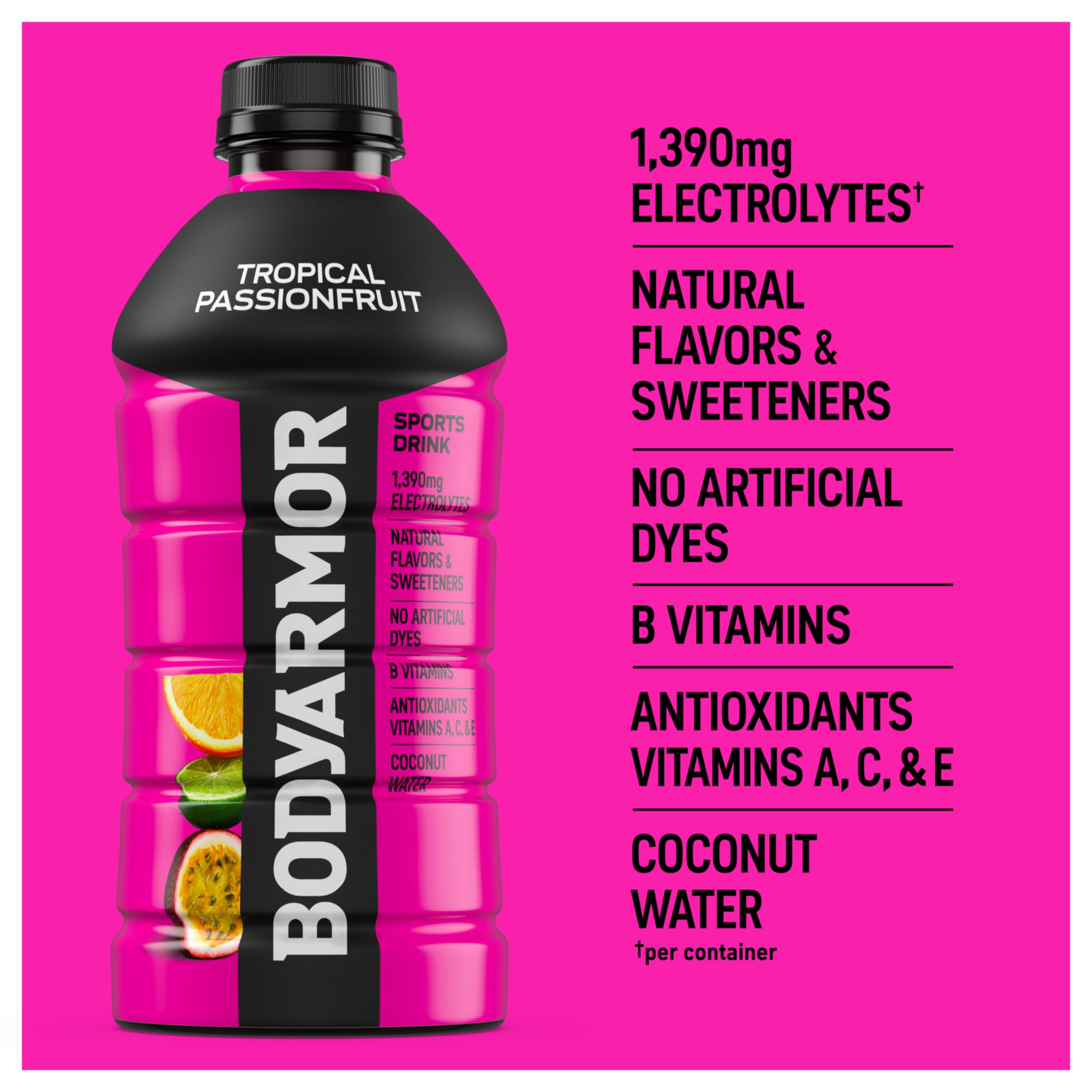 BODYARMOR etiqueta de ingredientes mostrando electrolitos y potasio
