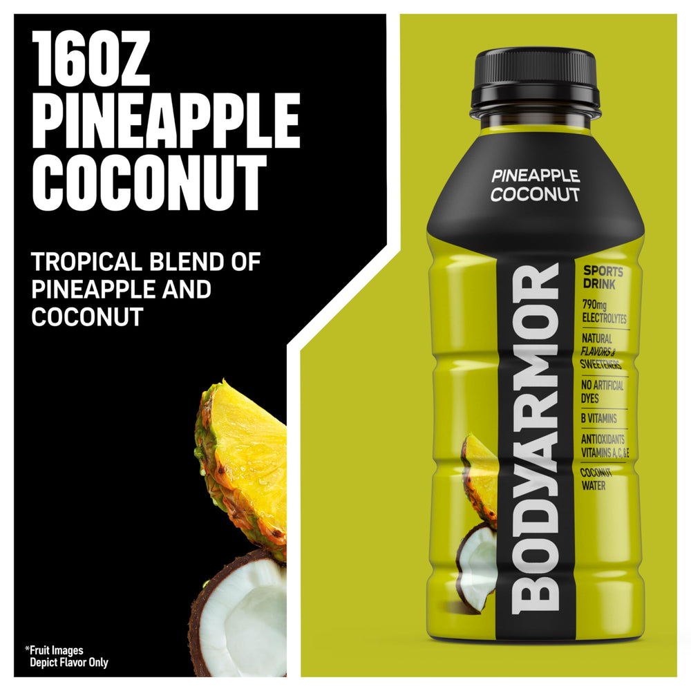 Pack de 12 BODYARMOR Pineapple Coconut listo para almacenamiento y consumo rápido