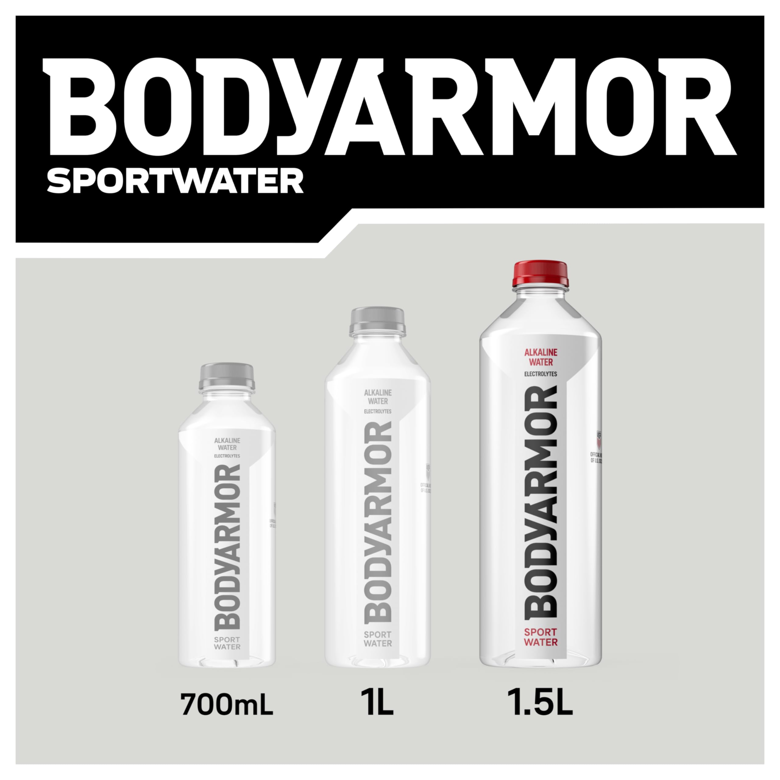 BODYARMOR comparación de tamaño 1.5L para visualizar capacidad