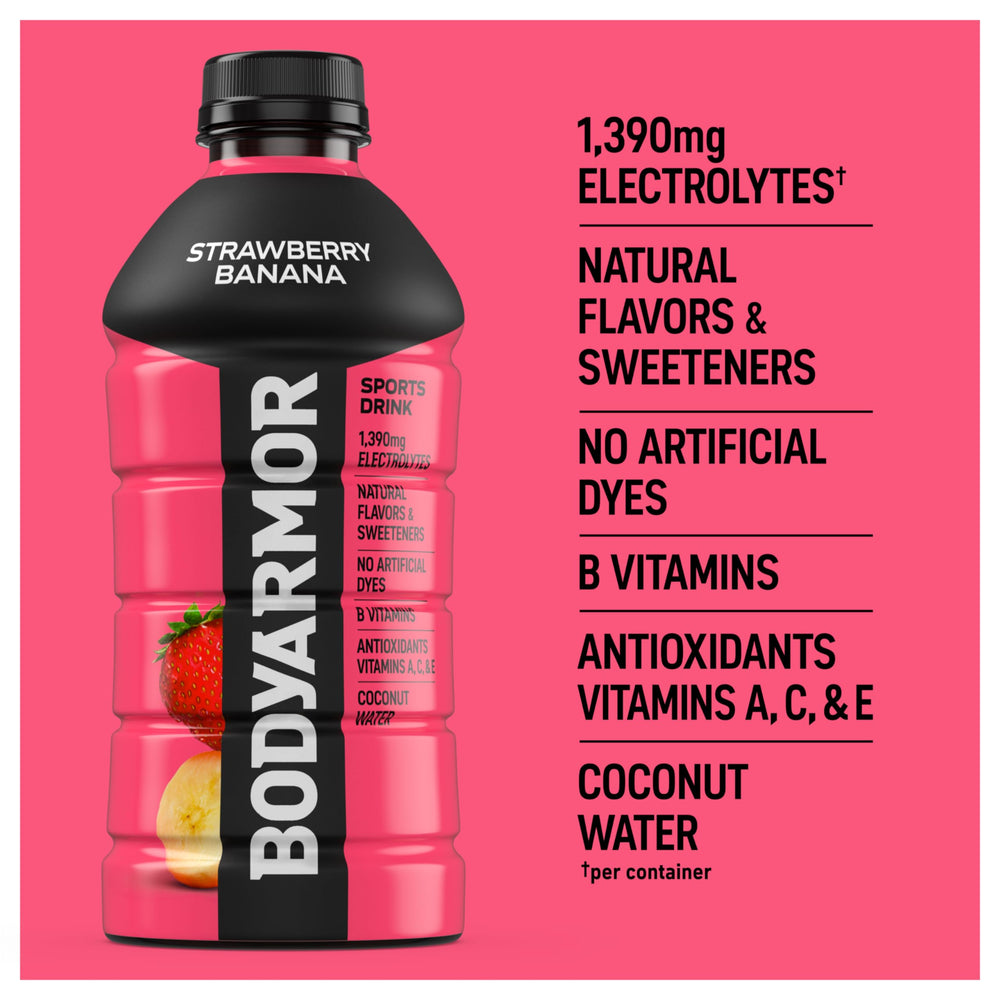BODYARMOR foco en ingredientes con agua de coco que mejora el sabor