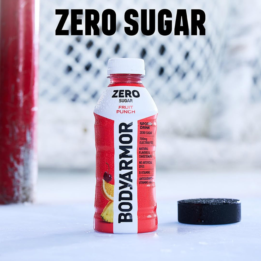 BODYARMOR botella junto a regla para comparar 28 fl oz y capacidad real