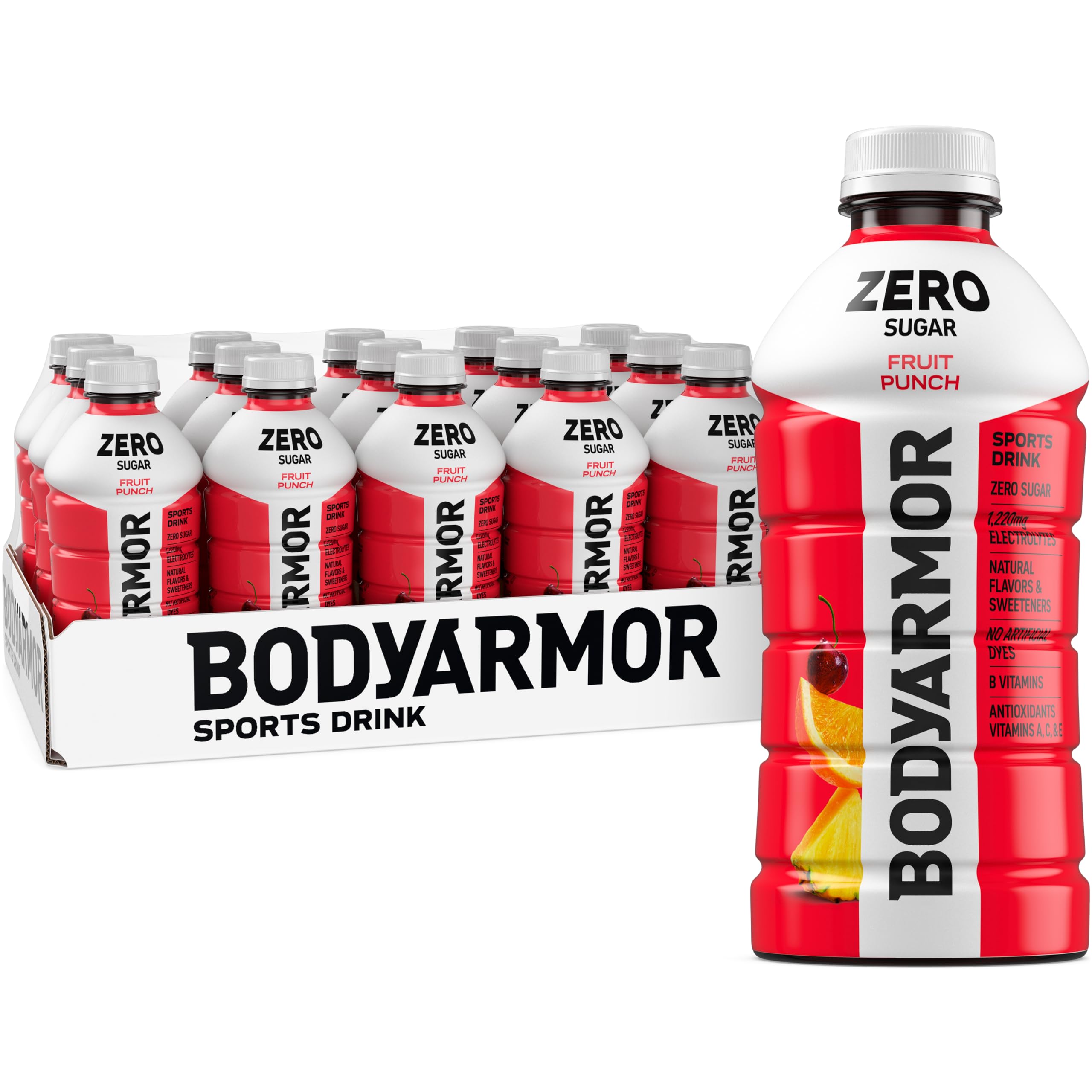 BODYARMOR botella frente que muestra diseño y beneficio de hidratación