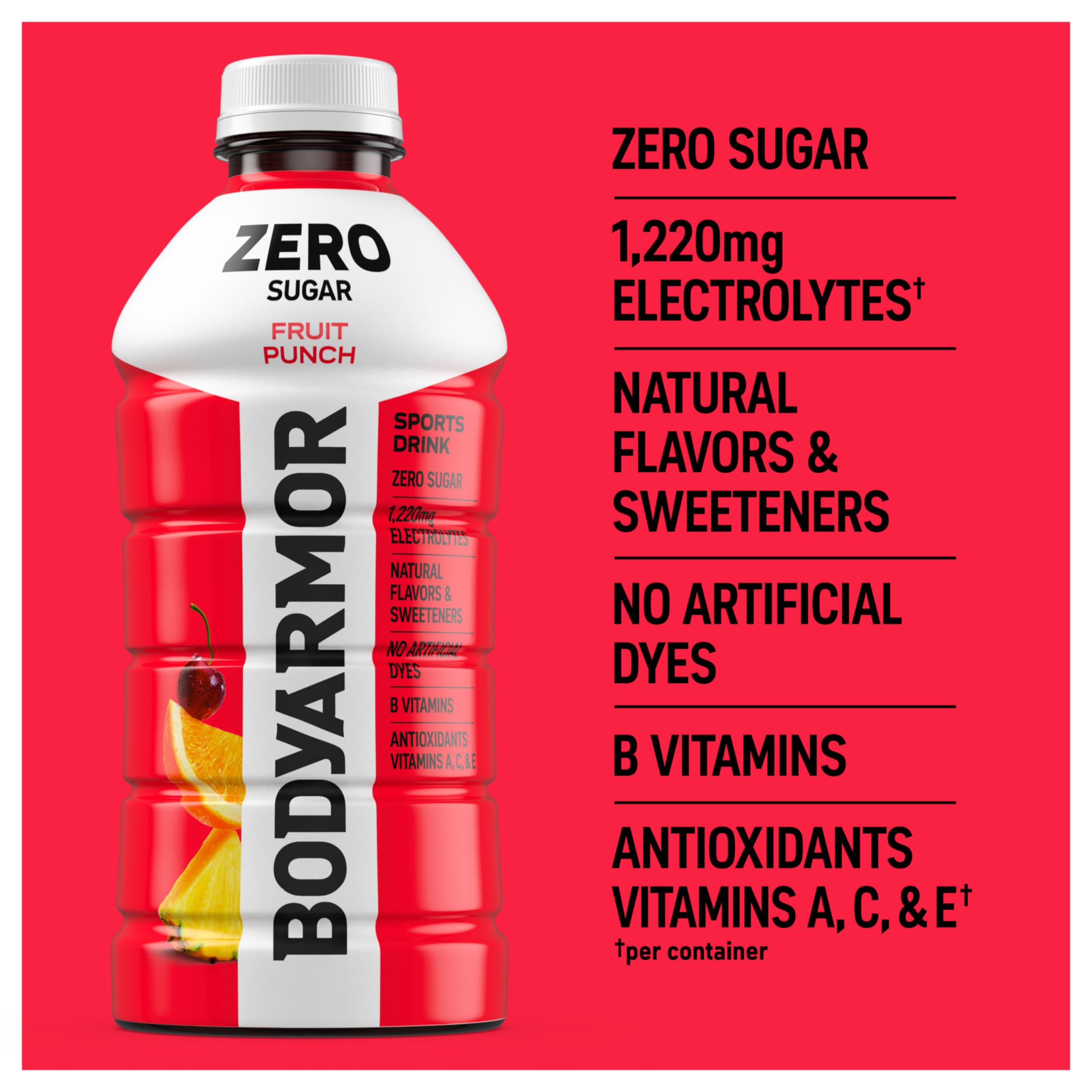 BODYARMOR líquido servido en vaso mostrando color y frescura