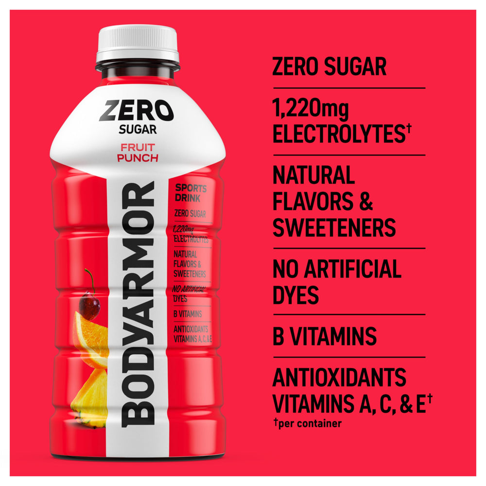 BODYARMOR líquido servido en vaso mostrando color y frescura