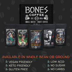 Bones Coffee Company café molido en cuchara listo para cafetera de goteo que facilita preparación rápida