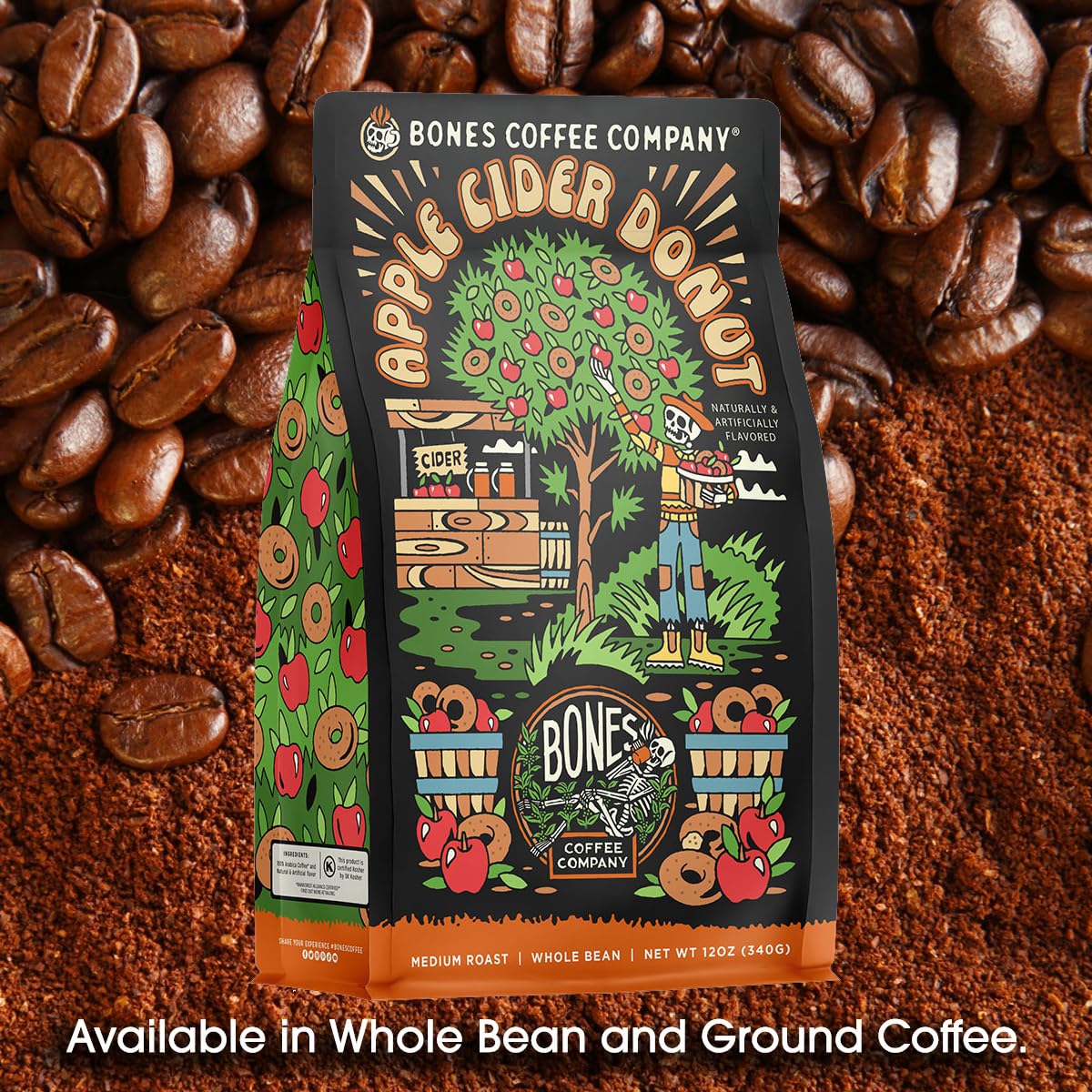 Prensa francesa con Bones Coffee Company Apple Cider Donut resaltando cuerpo