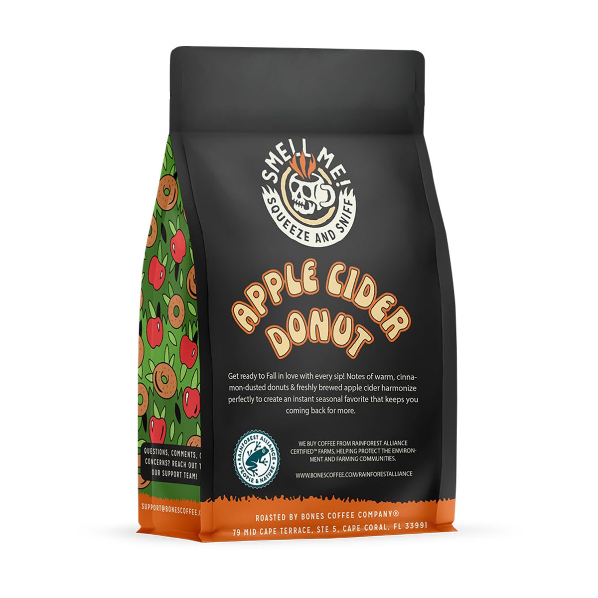Granos enteros Bones Coffee Company cerca destacando frescura y 100% Arabica