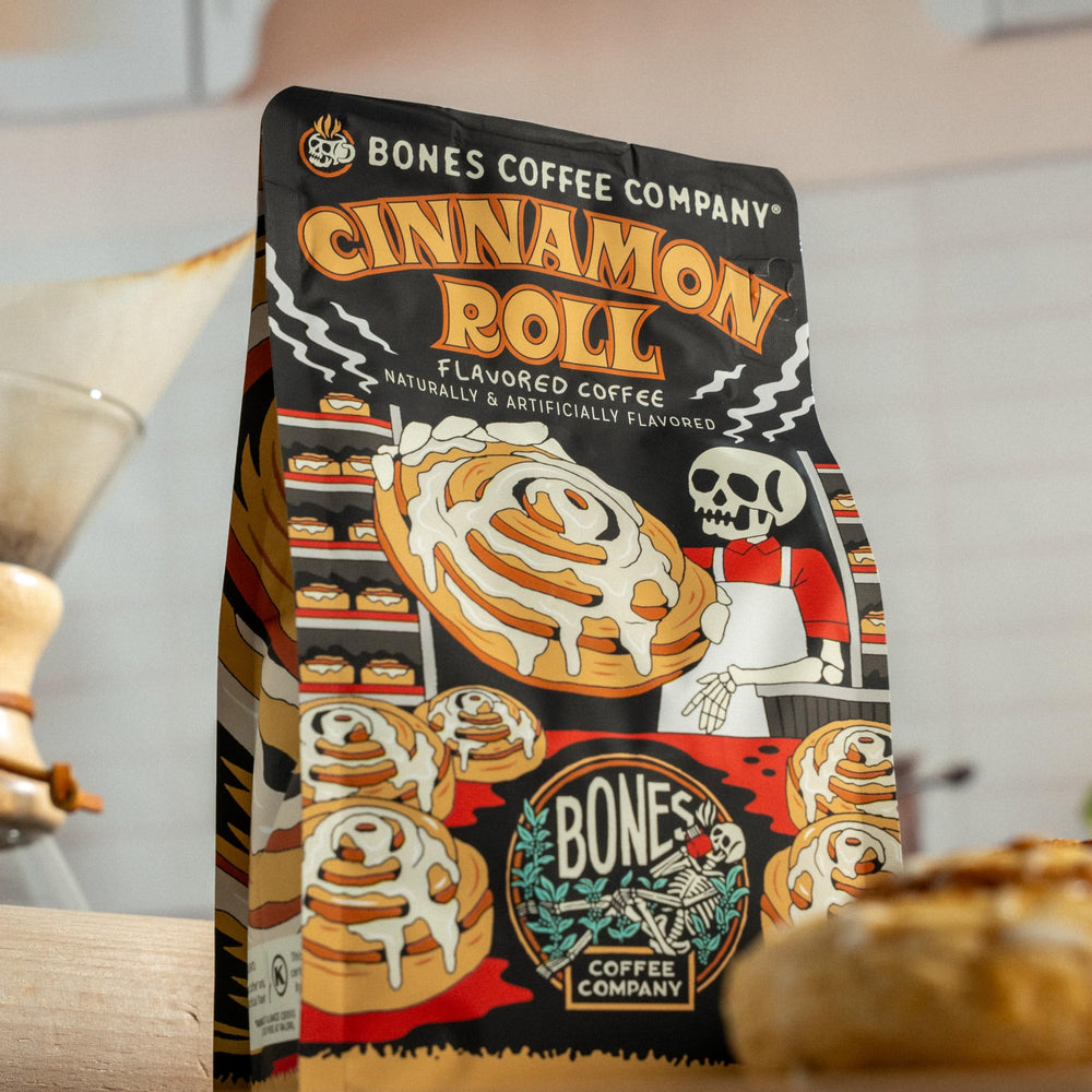 Primer plano de textura de tueste medio Bones Coffee Company que aporta sabor equilibrado