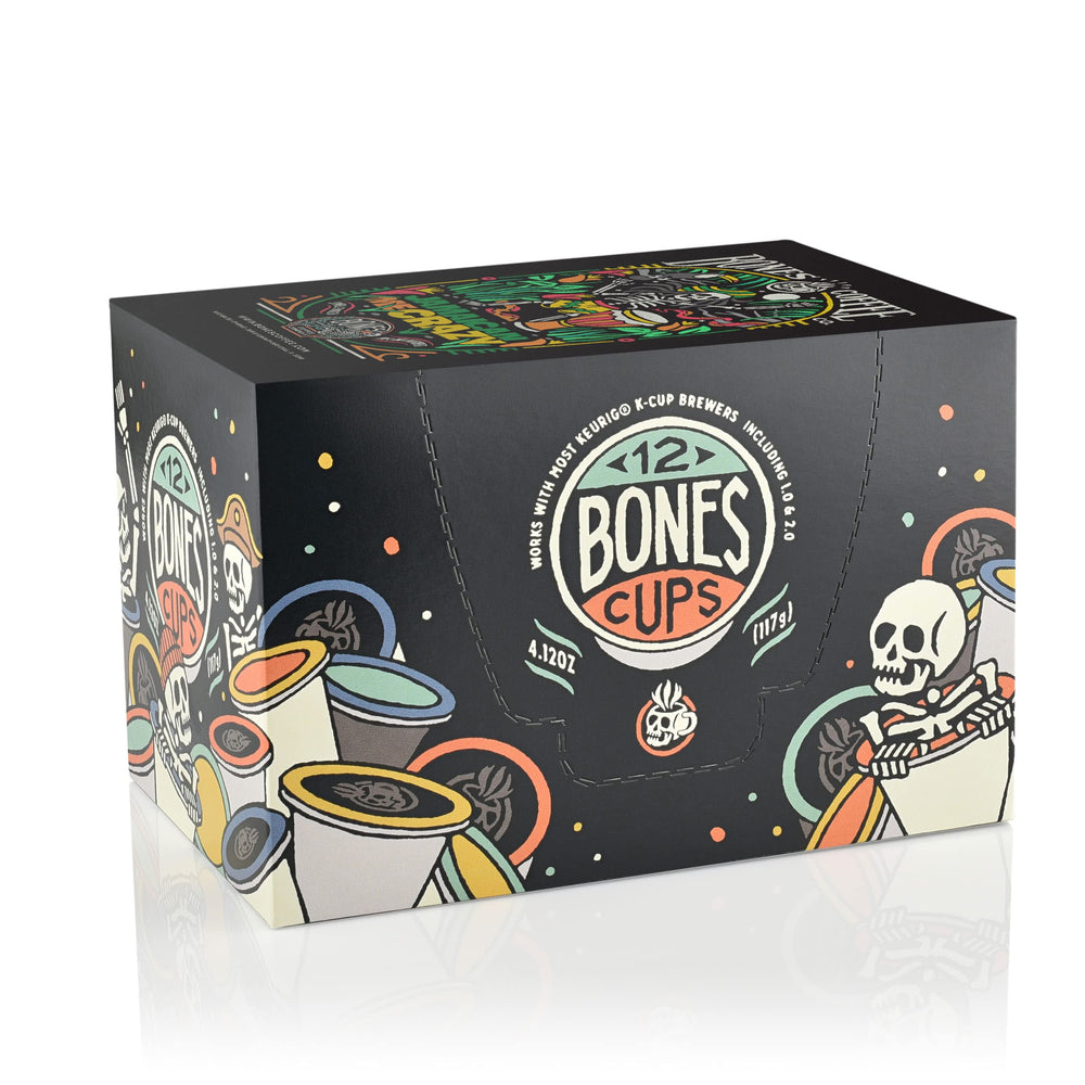 Bones Coffee Company primer plano de cápsula mostrando textura y sello hermético