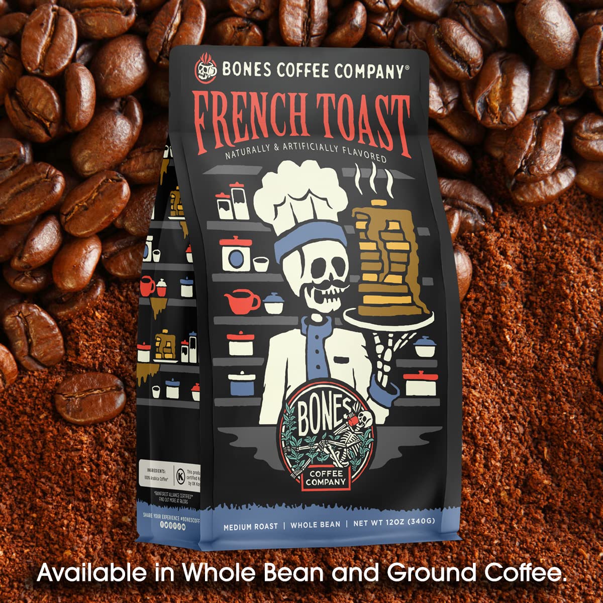 Bones Coffee Company cuchara midiendo 12 oz para control de porción