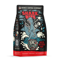 Bones Coffee Company empaque frontal mostrando diseño y sellado resellable