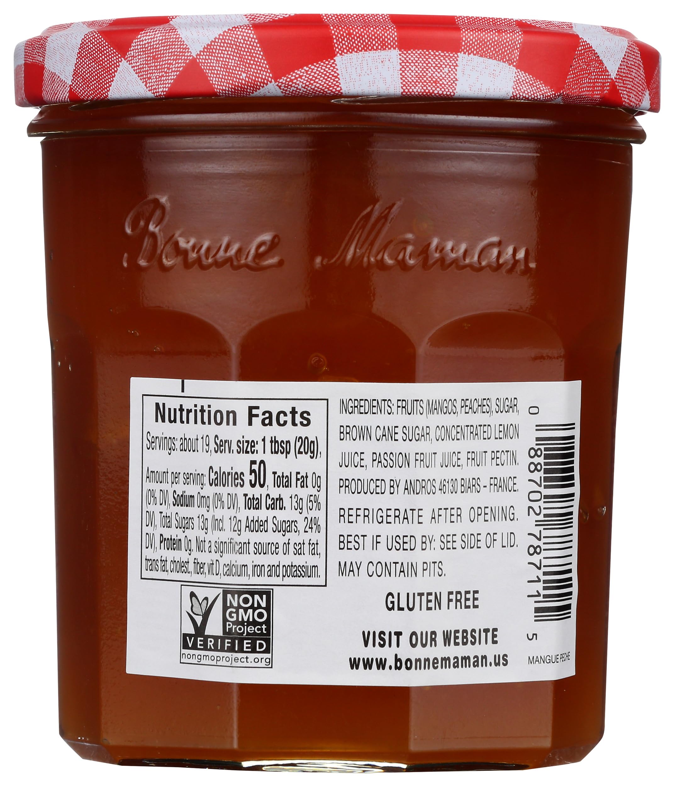 Bonne Maman etiqueta en primer plano destacando ingredientes simples