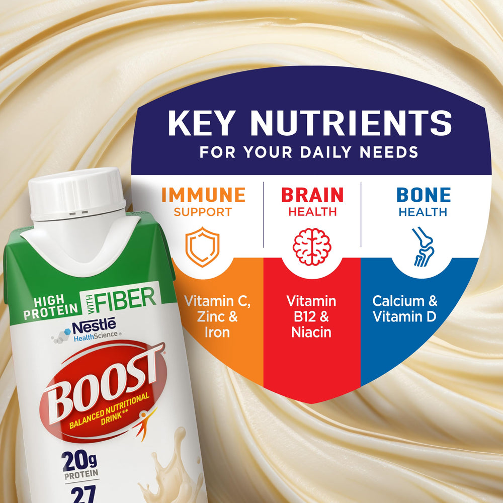 BOOST textura del batido vainilla que sugiere cremosidad y fácil ingestión