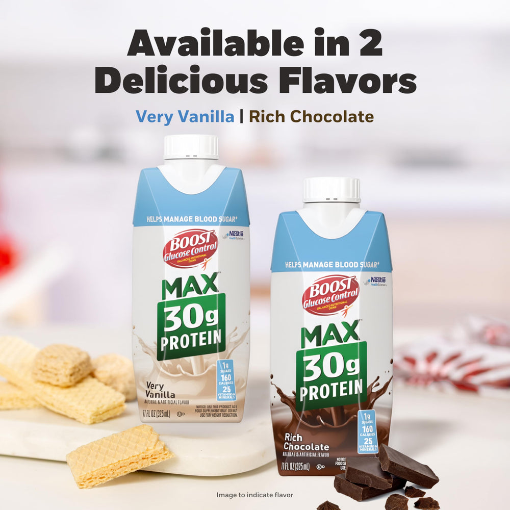 BOOST batido Very Vanilla en mesa de desayuno como opción nutritiva rápida