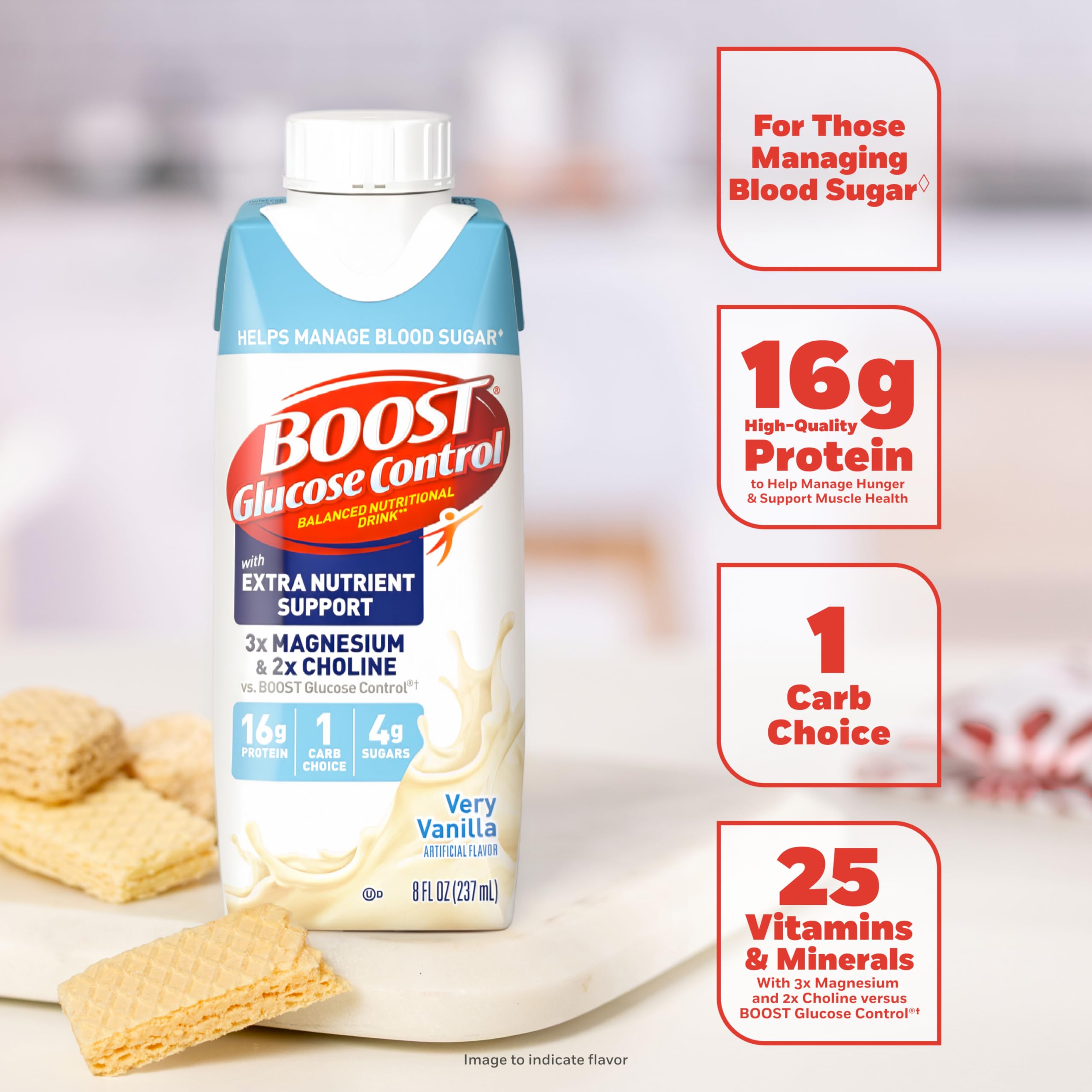 BOOST vertido en vaso destaca la textura cremosa y aspecto apetecible