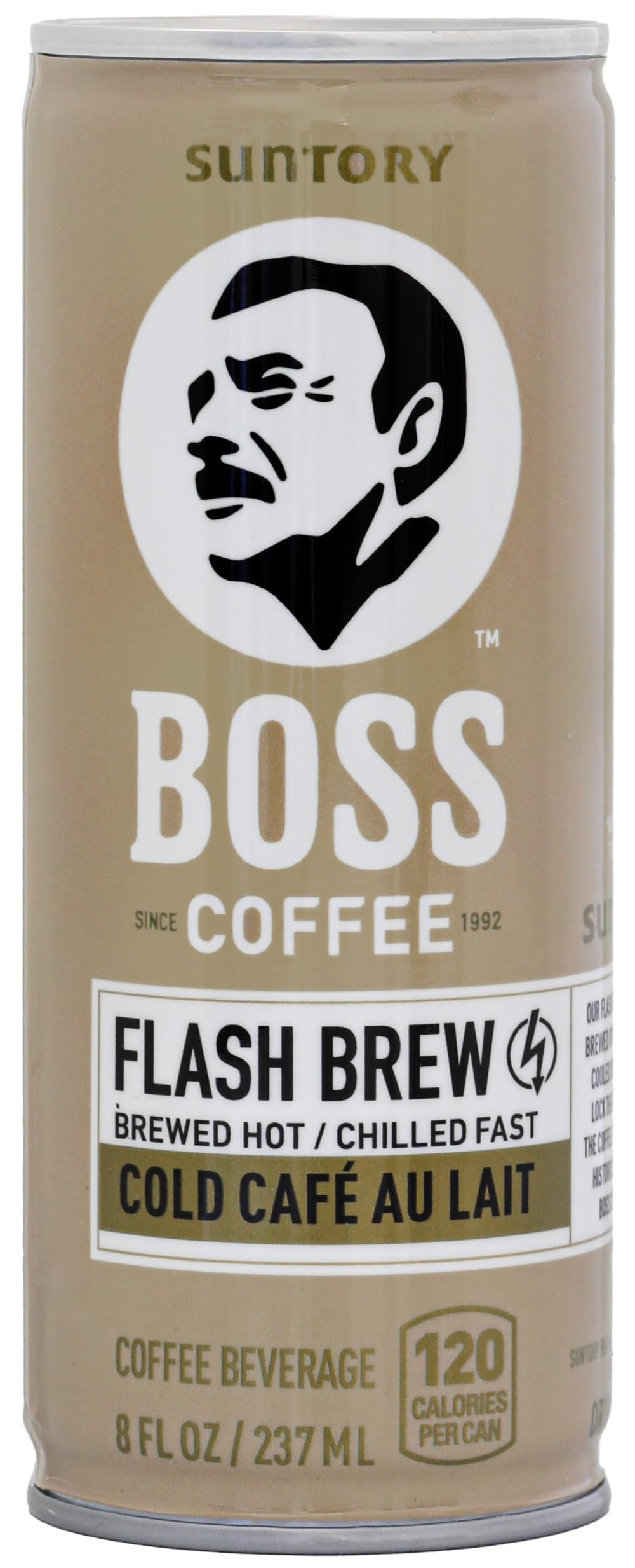 BOSS frontal de lata mostrando diseño y conveniencia