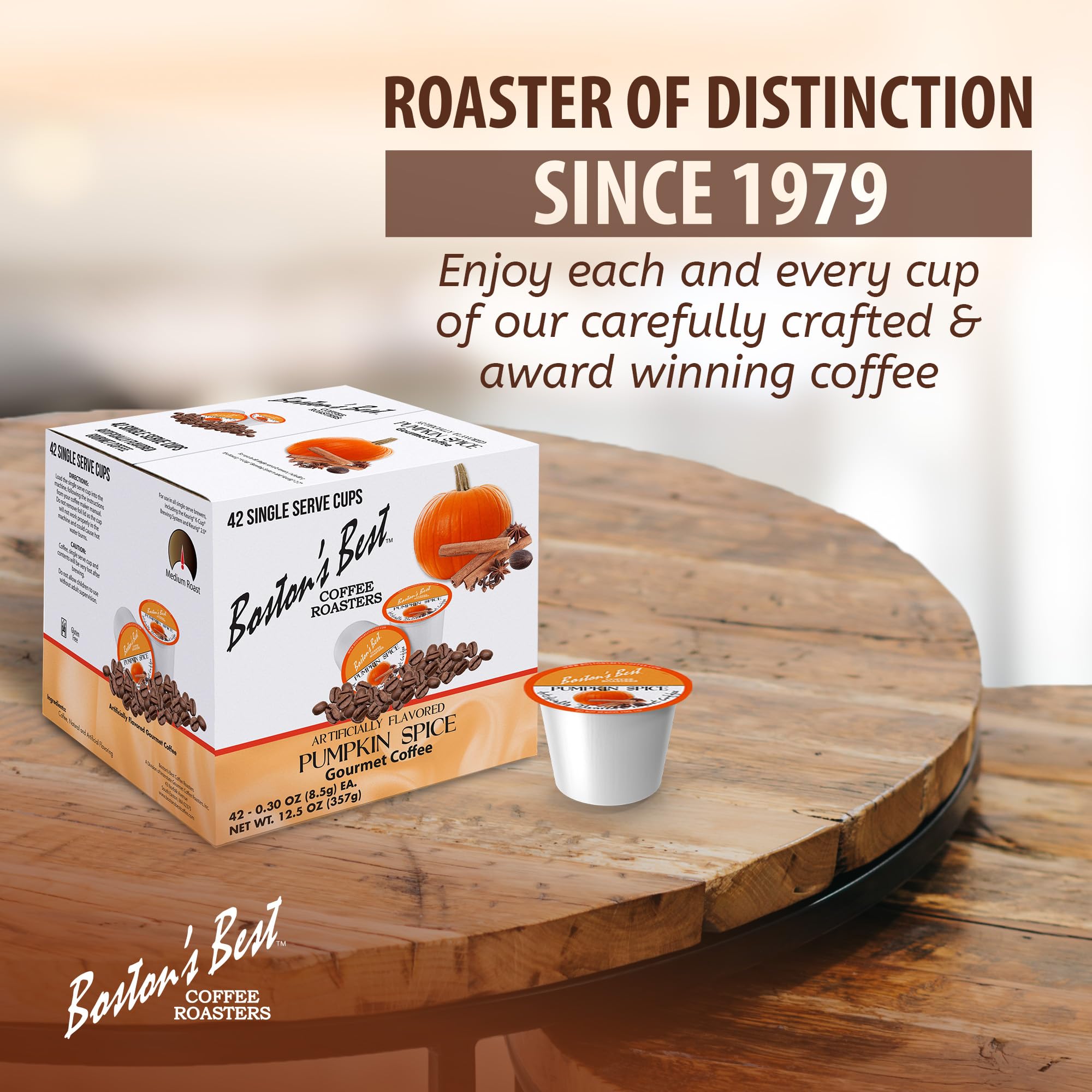 Boston's Best escena de desayuno con café Pumpkin Spice para momentos acogedores