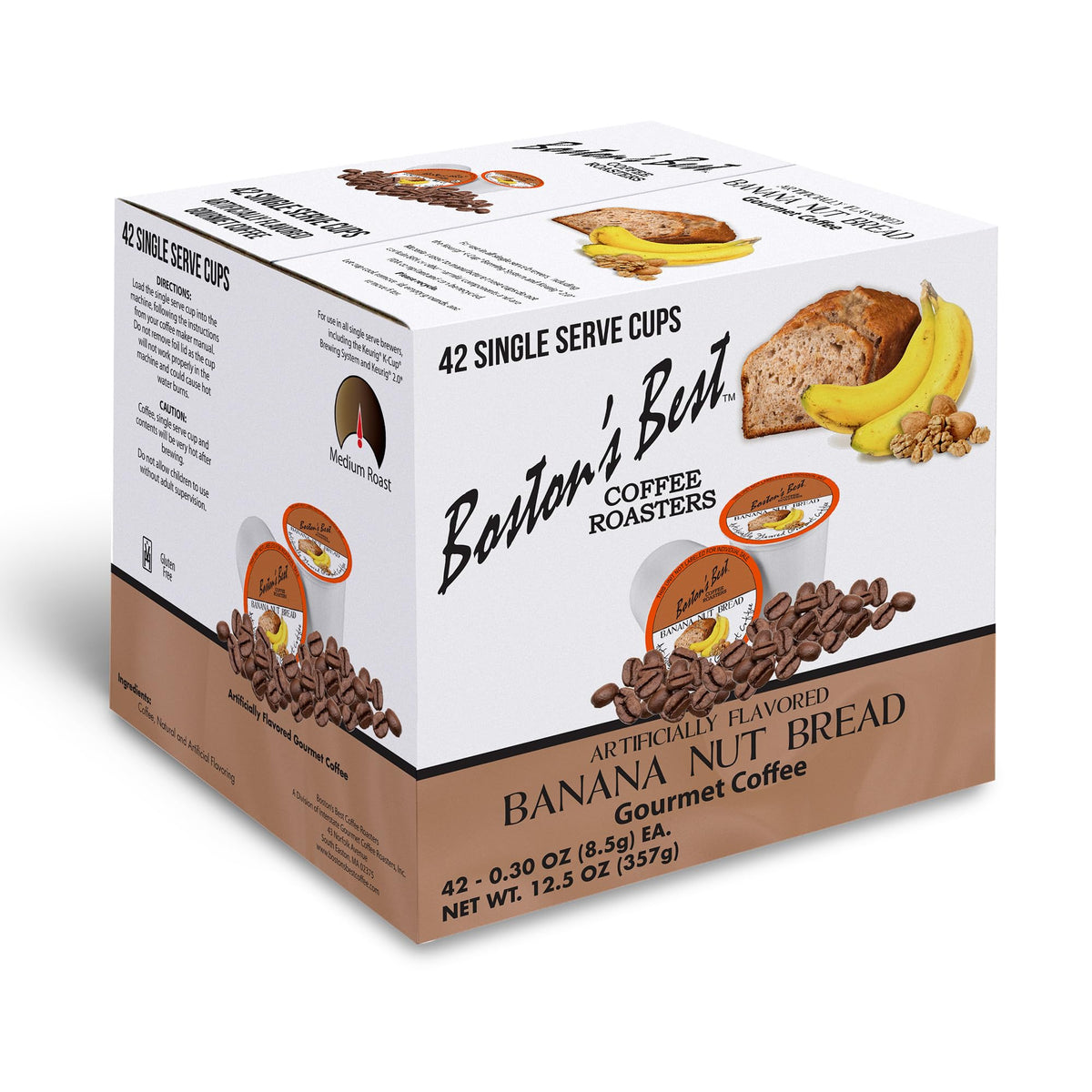 Boston’s Best empaque frontal mostrando 42 cápsulas y sabor banana nut bread