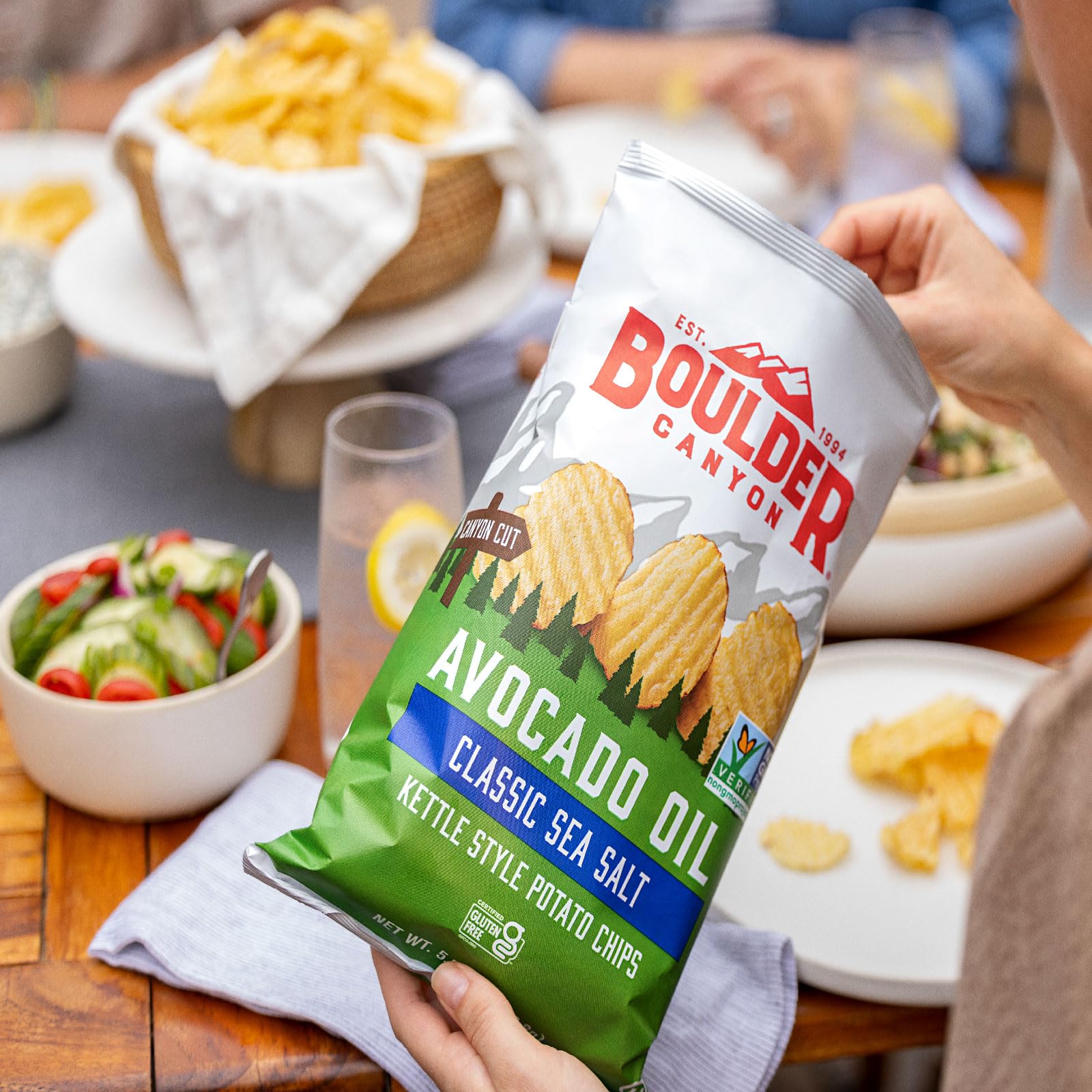 Boulder Canyon bolsa Hickory Barbeque con sabor ahumado visible